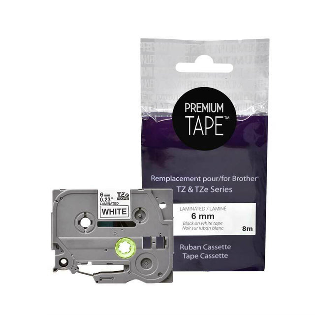 Premium Tape Label Tape - Alternative for Brother TZe-211 - 1/4" X 26' (6 mm X 8 m) - Black on White - 1 Pack