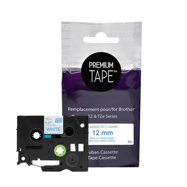 Premium Tape Label Tape - Alternative for Brother TZe-233 - 1/2" x 26' (12 mm X 8 m) - Blue on White - 1 Pack