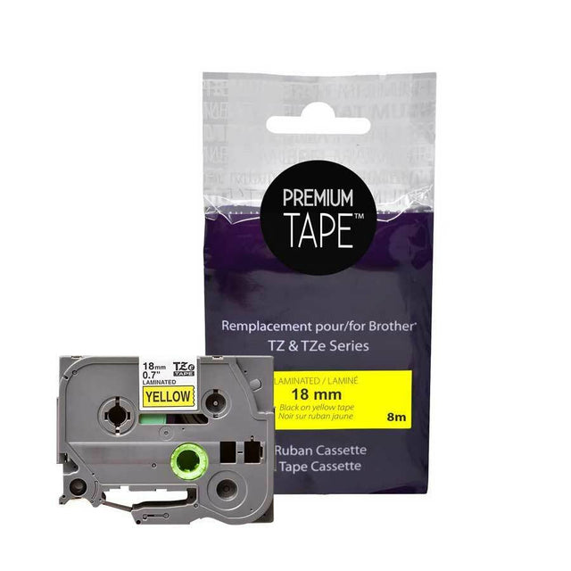 Premium Tape Label Tape - Alternative for Brother TZe-641 - 3/4" x 26' (18 mm X 8 m) - Black on Yellow - 1 Pack