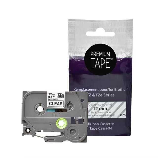 Premium Tape Label Tape - Alternative for Brother TZe-131 - 1/2'' x 26' (12 mm x 8 m) - Black on Clear - 1 Pack