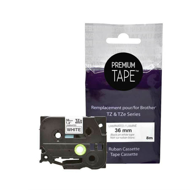 Premium Tape Label Tape - Alternative for Brother TZe-261 - 1-1/2'' x 26' (36 mm X 8 m) - Black on White - 1 Pack
